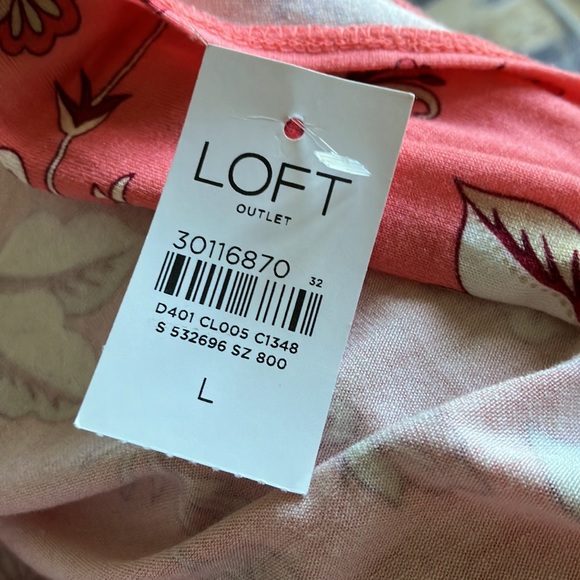 Loft sleeveless faux wrap salmon with darker salmon white and tan print. - Picture 8 of 10